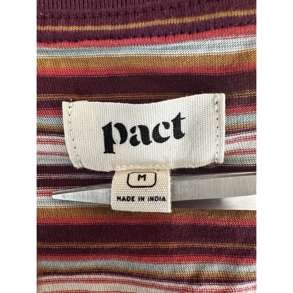 PACT Organic Striped Tee Womens Medium Long Sleeve Scoop Neck Preppy Casual Top - Picture 2 of 7